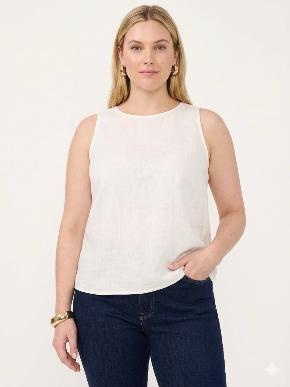 Vince Camuto Linen Blend Keyhole Tank, Cream XL